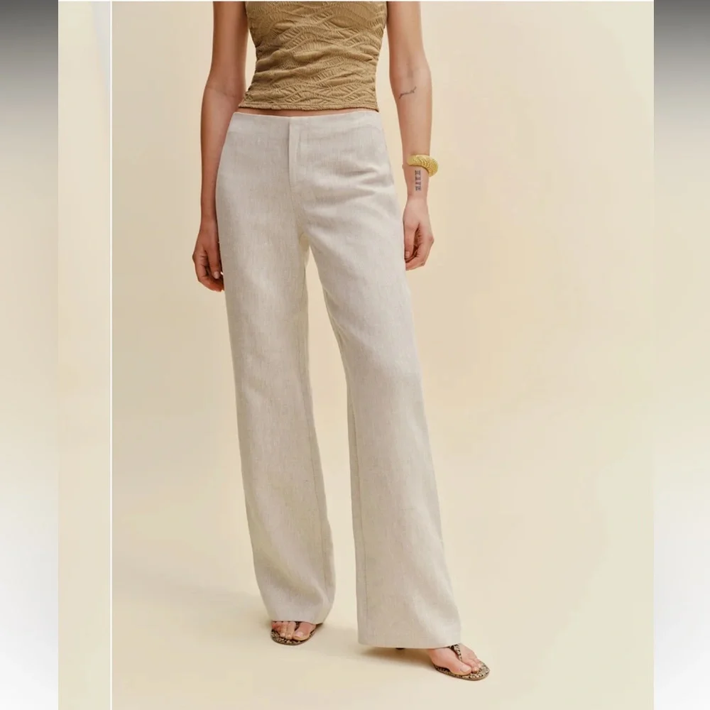 Reformation Vida Linen Low Rise Pant — Oatmeal size 4 EUC